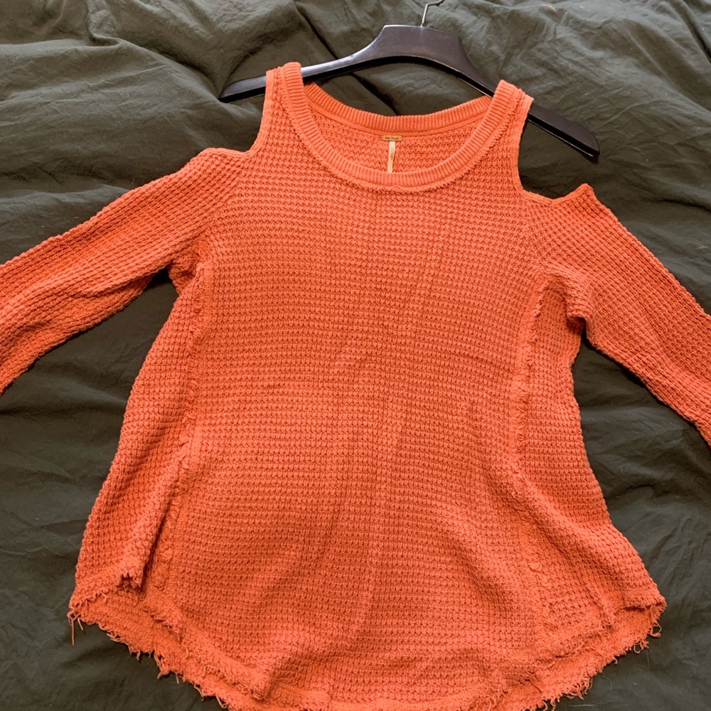 Free People Orange Ribbed Cut Out Sweater